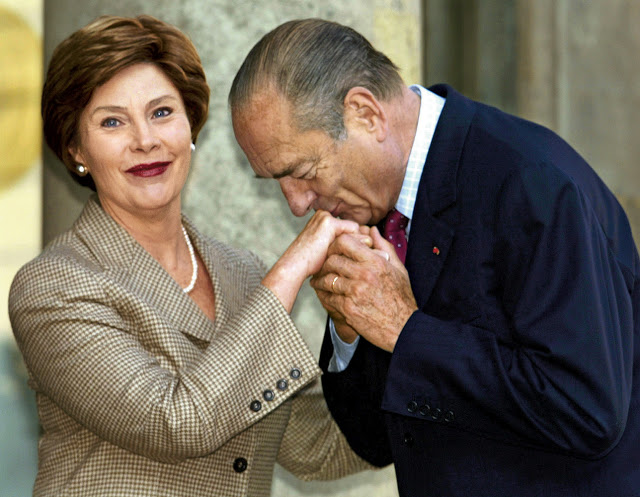 French President Chirac saruta mana Laurei Bush